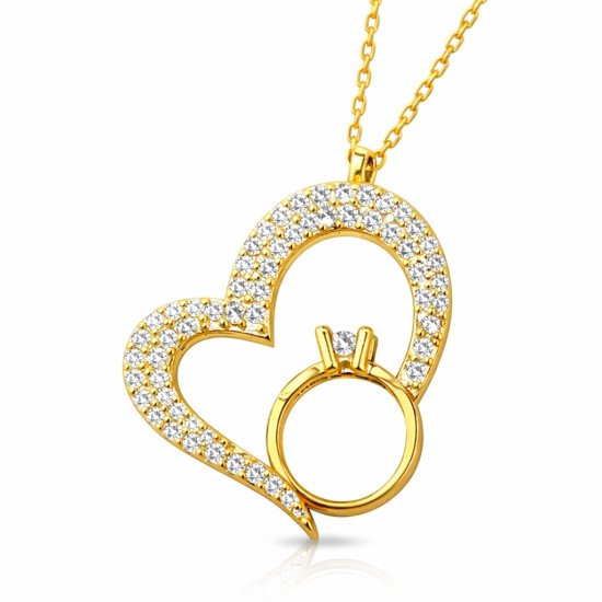 Gümüş Tektaşlı Gold Kalp Kadın Kolye Gümüş Tektaşlı Gold Kalp Kadın Kolye