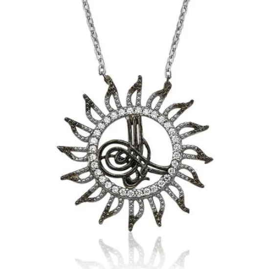 Gümüş Tuğralı Güneş Bayan Kolye