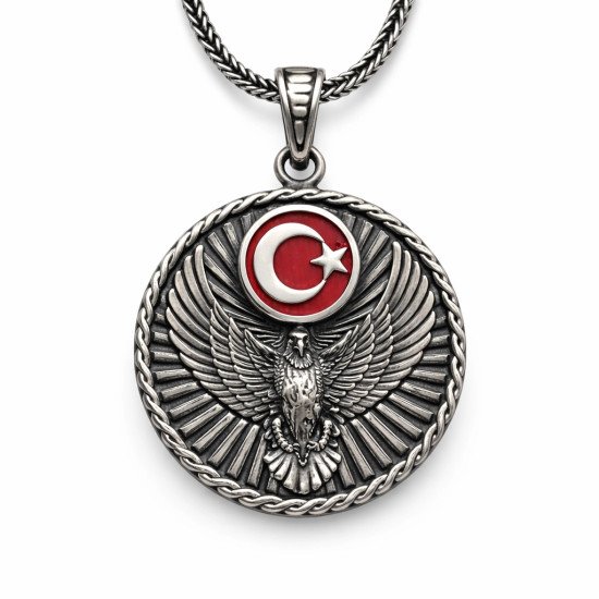 Gümüş Ayyıldız Kartal Erkek Kolye Gümüş Ayyıldız Kartal Erkek Kolye