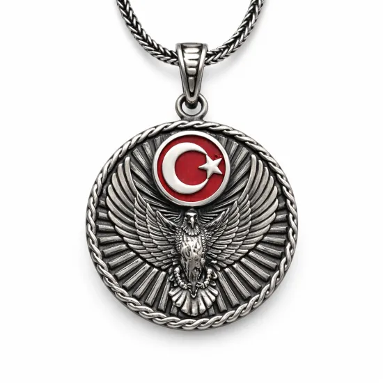 Gümüş Ayyıldız Kartal Erkek Kolye Gümüş Ayyıldız Kartal Erkek Kolye