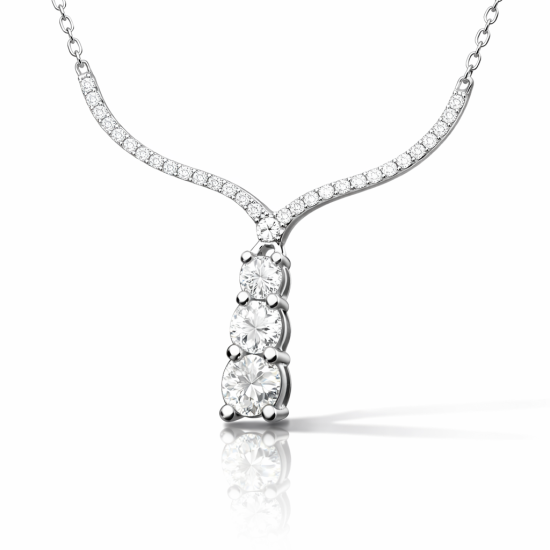 Gümüş Üç Taşlı V Model Kadın Kolye