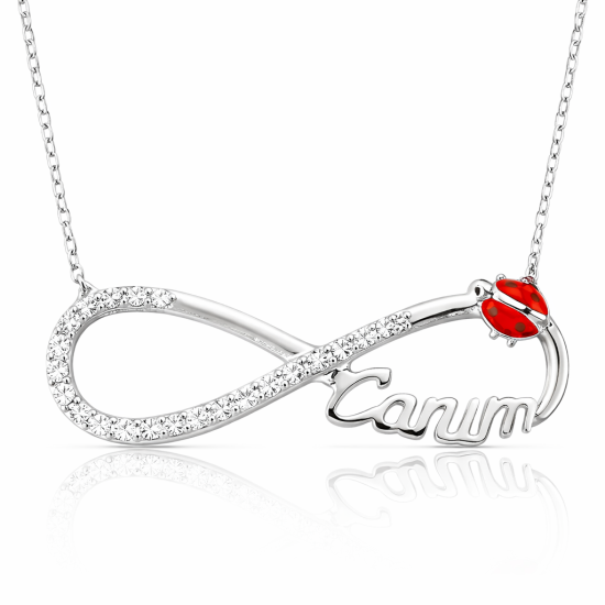Gümüş Uğur Böcekli Sonsuzluk Canım Bayan Kolye