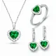 Gümüş Yeşil Taşlı Kalpli Kadın Set