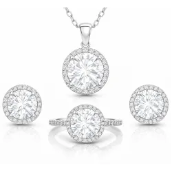 Gümüş Yuvarlak Montür Tek Taş Set