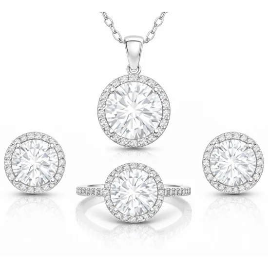 Gümüş Yuvarlak Montür Tek Taş Set