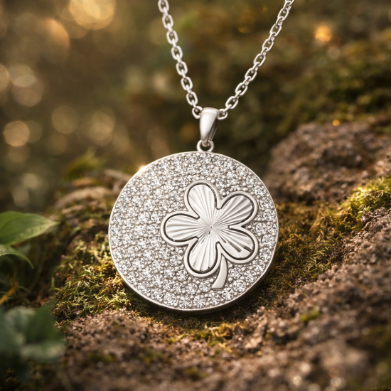 Gümüş Zirkon Taşlı Yonca Bayan Kolye