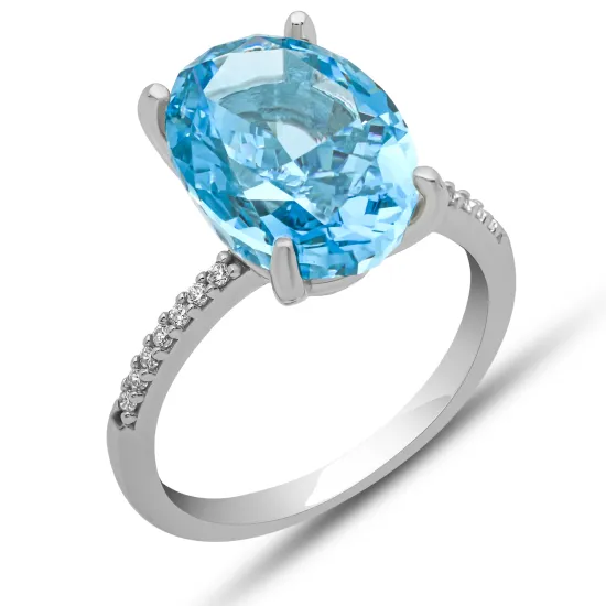 Gümüş Ice Cut Oval Mavi Zirkon Taşlı Kadın Yüzük Gümüş Ice Cut Oval Mavi Zirkon Taşlı Kadın Yüzük
