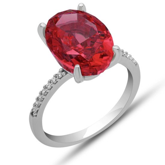 Gümüş Ice Cut Oval Kırmızı Zirkon Taşlı Kadın Yüzük Gümüş Ice Cut Oval Kırmızı Zirkon Taşlı Kadın Yüzük