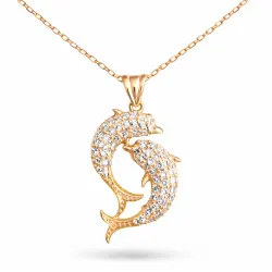 Gümüş Rose Çift Yunus Balığı Kadın Kolye