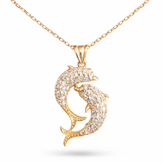 Gümüş Rose Çift Yunus Balığı Kadın Kolye Gümüş Rose Çift Yunus Balığı Kadın Kolye