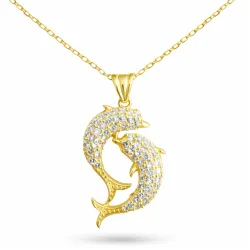 Gümüş Gold Çift Yunus Balığı Kadın Kolye