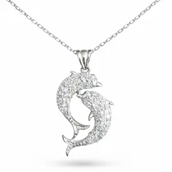 Gümüş Çift Yunus Balığı Kadın Kolye