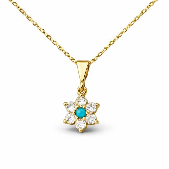 Gümüş Mavi Taşlı Gold Çiçek Kadın Kolye Gümüş Mavi Taşlı Gold Çiçek Kadın Kolye