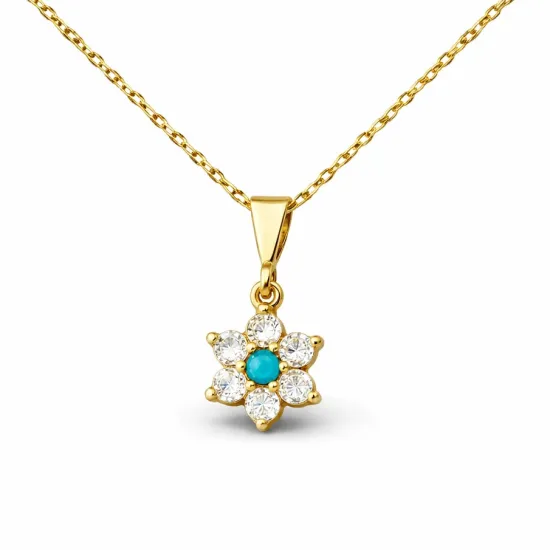 Gümüş Mavi Taşlı Gold Çiçek Kadın Kolye Gümüş Mavi Taşlı Gold Çiçek Kadın Kolye
