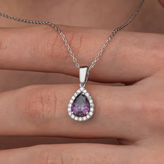 Gümüş Mor Zirkon Taşlı Damla Kadın Set