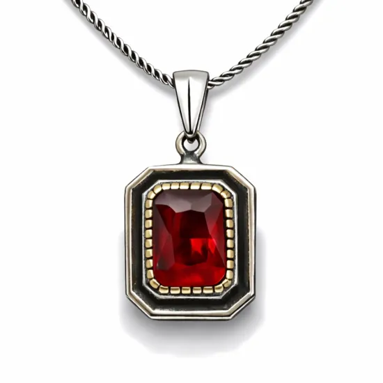 Gümüş Kırmızı Taşlı Dikdörtgen Kadın Kolye Gümüş Kırmızı Taşlı Dikdörtgen Kadın Kolye