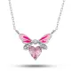 Gümüş Pembe Kalp Peri Kanatlı Kolye