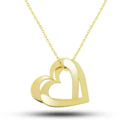Gümüş Gold Çifte Kalp Aşk Kadın Kolye