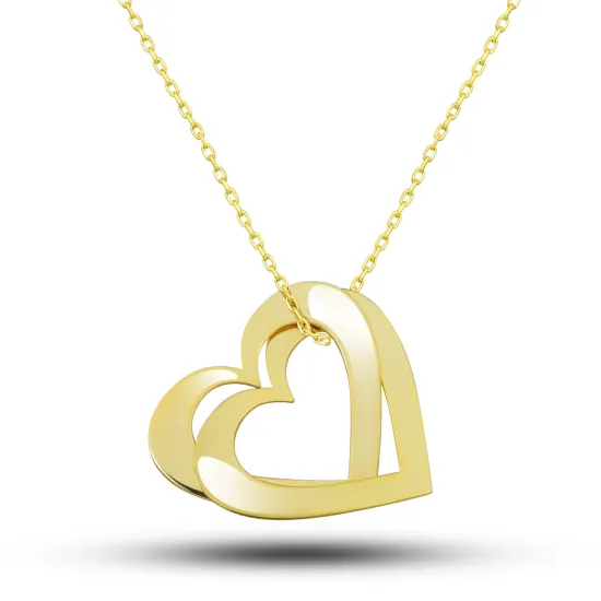 Gümüş Gold Çifte Kalp Aşk Kadın Kolye Gümüş Gold Çifte Kalp Aşk Kadın Kolye
