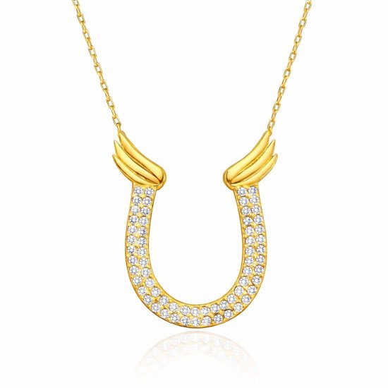 Gümüş Gold Zirkon Taşlı Nal Kadın Kolye Gümüş Gold Zirkon Taşlı Nal Kadın Kolye