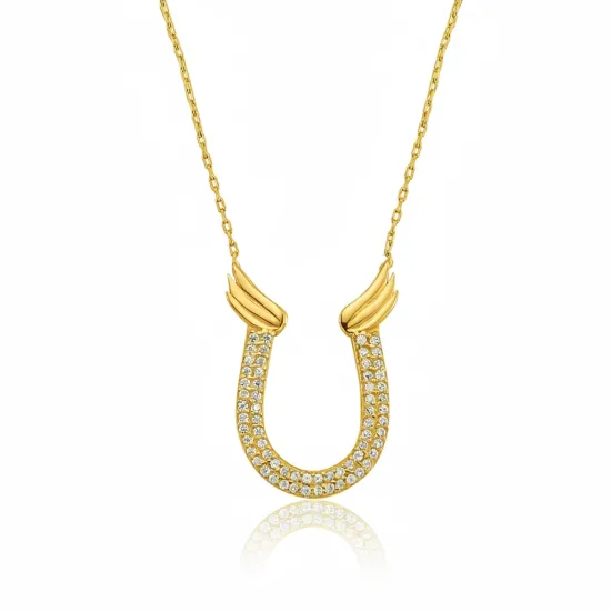 Gümüş Gold Zirkon Taşlı Nal Kadın Kolye Gümüş Gold Zirkon Taşlı Nal Kadın Kolye