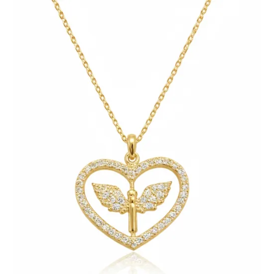 Gümüş Gold Mikail Meleği Figürlü Kalp Kadın Kolye Gümüş Gold Mikail Meleği Figürlü Kalp Kadın Kolye