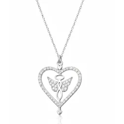 Gümüş Kalp İçinde Kanatlı Sonsuzluk Kolye
