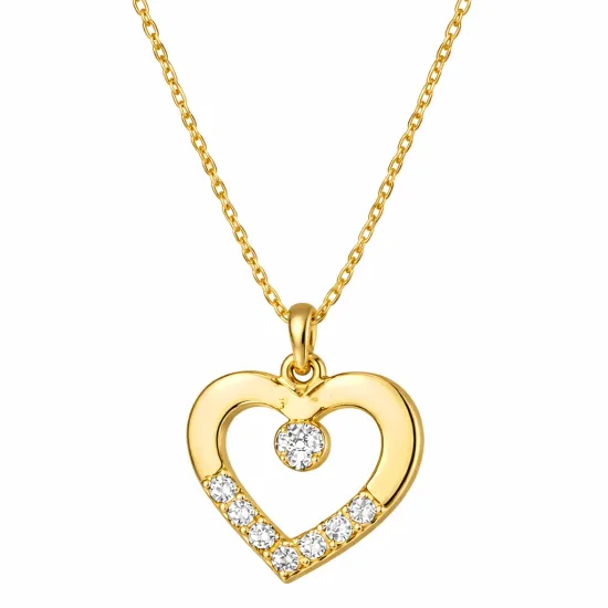 Gümüş Gold Minik Kalpli Tektaş Kadın Kolye