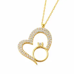 Gümüş Tektaşlı Gold Kalp Kadın Kolye