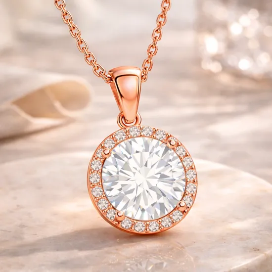 Gümüş Rose Yuvarlak Montür Kadın Kolye