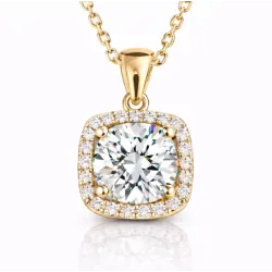 Gümüş Gold Kare Montür Tek Taş Kolye