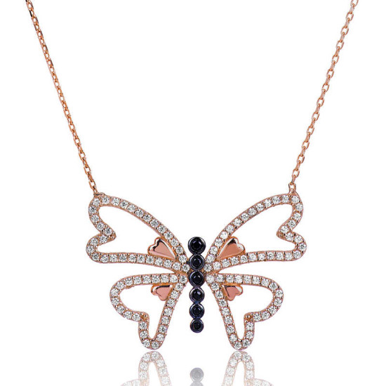 Gümüş Kalpli Kelebek Bayan Kolye Gümüş Kalpli Kelebek Bayan Kolye