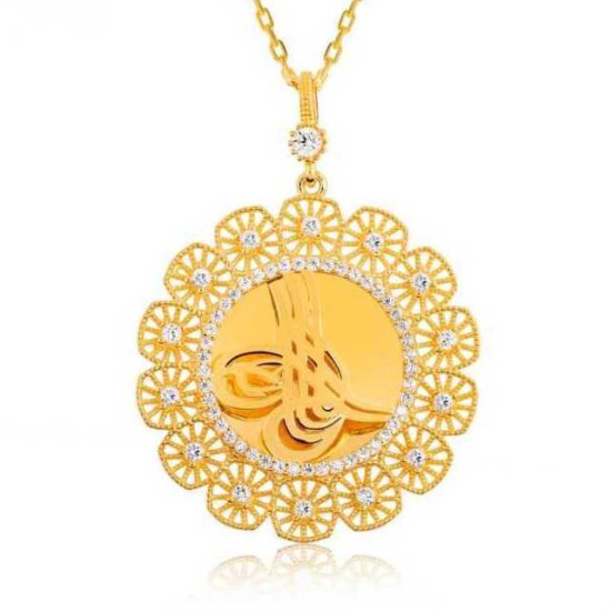 Gümüş Tuğralı Altın Kaplama Bayan Kolye Gümüş Tuğralı Altın Kaplama Bayan Kolye