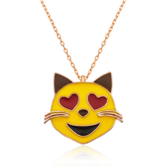 Gümüş Kalp Gözlü Kedi Emoji Bayan Kolye Gümüş Kalp Gözlü Kedi Emoji Bayan Kolye