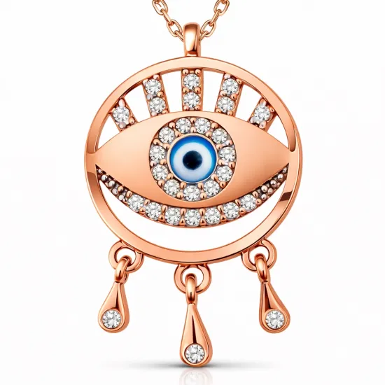 Gümüş Rose Nazarlı Göz Kadın Kolye