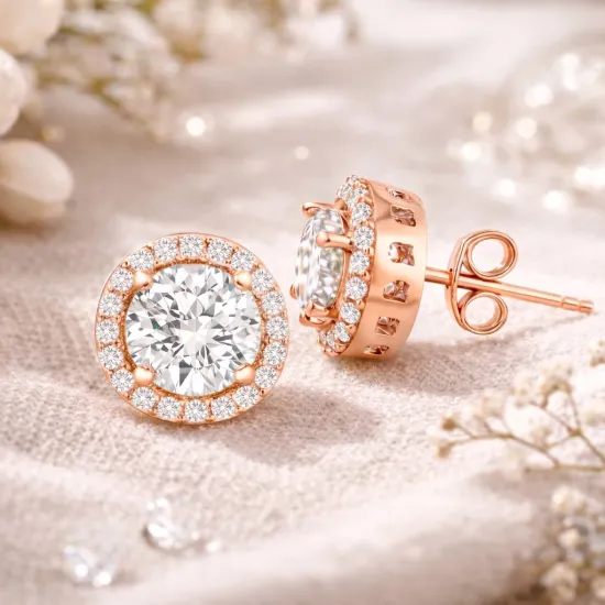 Gümüş Rose Oval Montür Pırlanta Modeli Küpe