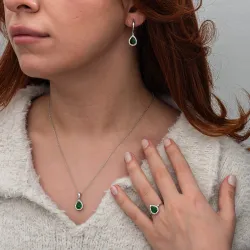 Gümüş Yeşil Zirkon Taşlı Damla Kadın Set