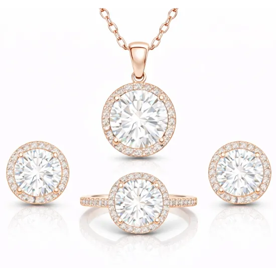 Gümüş Rose Yuvarlak Montür Tek Taş Set