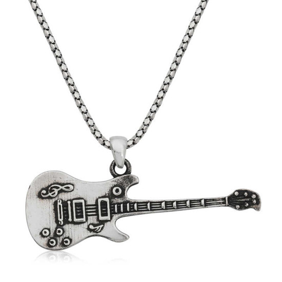 Gümüş Elektro Gitar Erkek Kolye Gümüş Elektro Gitar Erkek Kolye