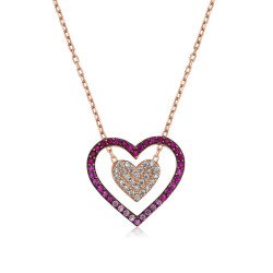 Gümüş Rose İki Kalp Bayan Kolye