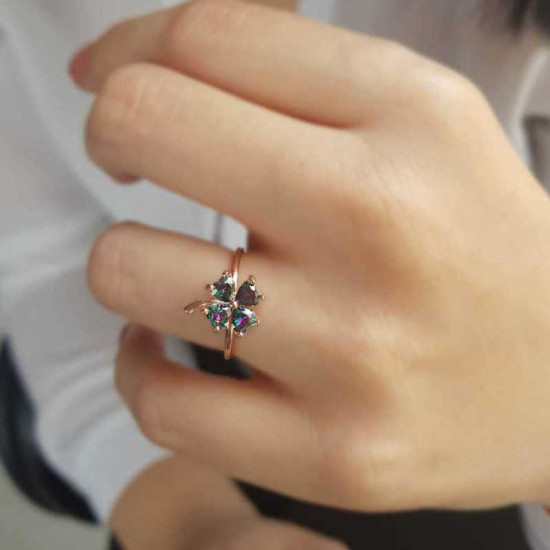 Gümüş Rose Mistik Topaz Yonca Bayan Yüzük Gümüş Rose Mistik Topaz Yonca Bayan Yüzük