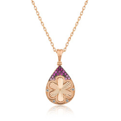 Gümüş Rose Damla Çiçek Bayan Kolye