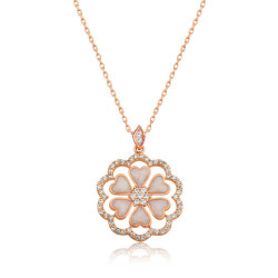 Gümüş Rose Kalp Çiçek Bayan Kolye