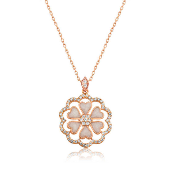 Gümüş Rose Kalp Çiçek Bayan Kolye