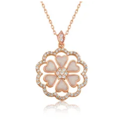 Gümüş Rose Kalp Çiçek Bayan Kolye