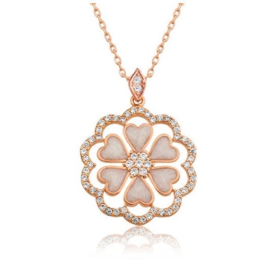 Gümüş Rose Kalp Çiçek Bayan Kolye Gümüş Rose Kalp Çiçek Bayan Kolye