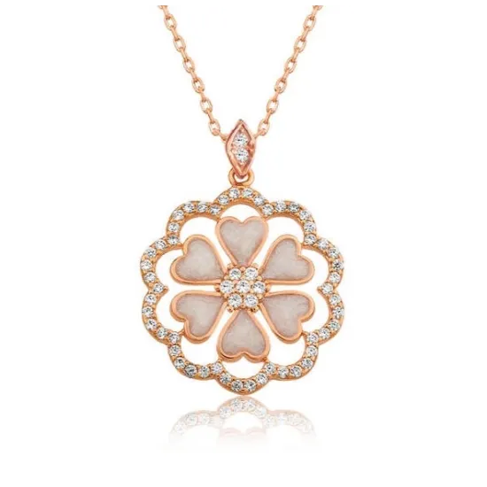 Gümüş Rose Kalp Çiçek Bayan Kolye