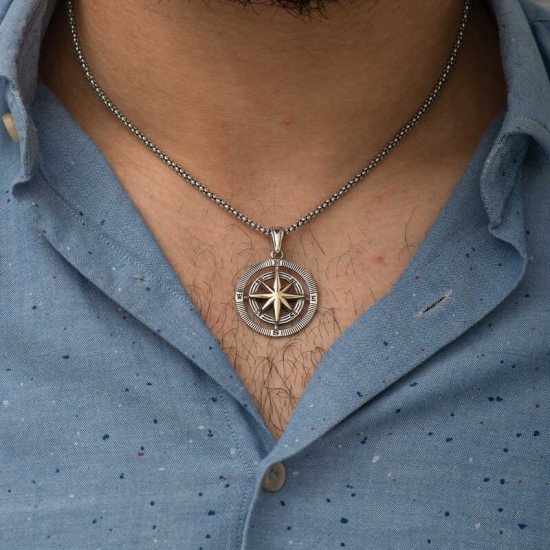 Gümüş Pusula Unisex Kolye Gümüş Pusula Unisex Kolye
