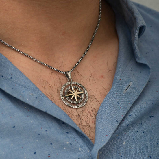 Gümüş Pusula Unisex Kolye Gümüş Pusula Unisex Kolye