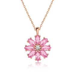 Gümüş Rose Pembe Çiçek Kolye
